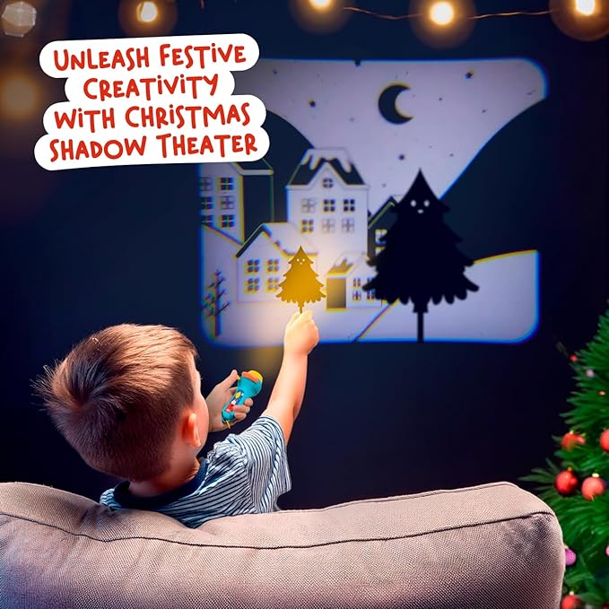Nene Toys Christmas Fairy Tales Interactive Book with Flashlight Projector & Shadow Puppets - Magical Stories & Theatrical Playset for Kids 3+ Years - 5 Languages - Perfect Holiday Bedtime Kit