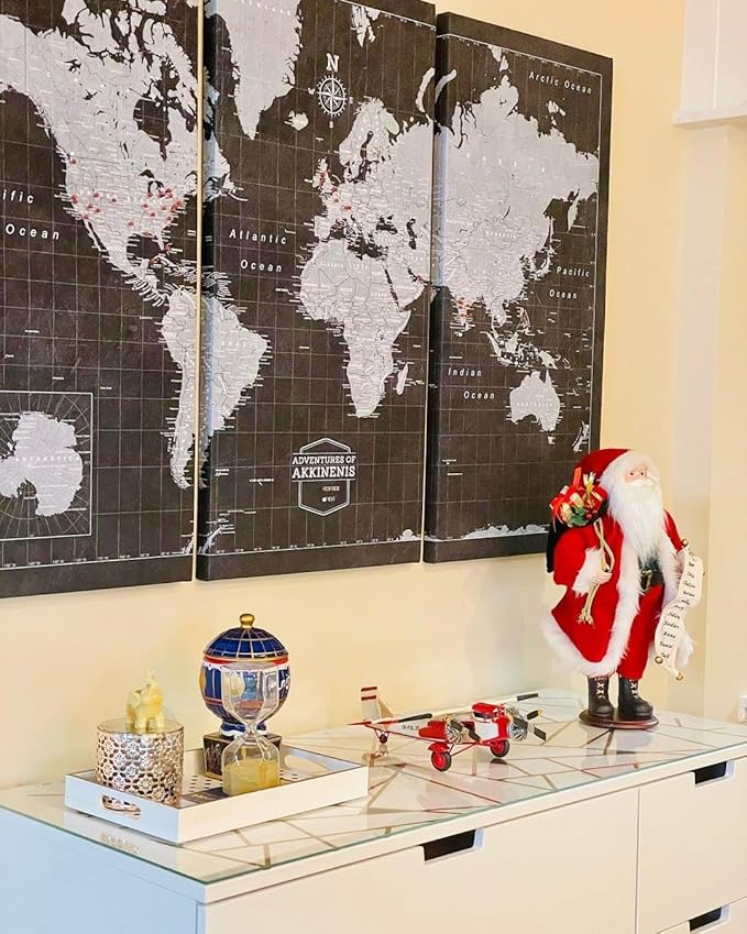 Conquest Maps World Travel Map with Pins Modern Slate Style Push Pin Travel Map Cork Board, Track Your Travels w/a Handmade Unique Canvas Pinable Map (24" x 16")