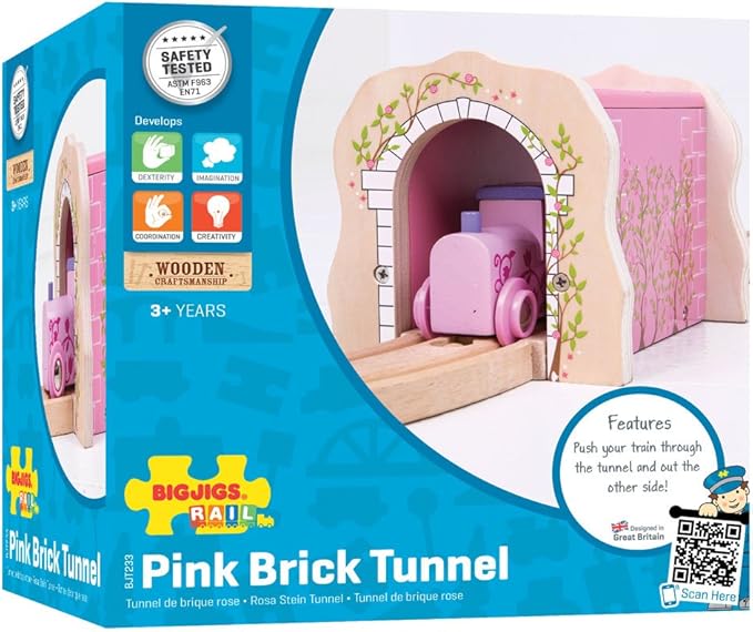 Bigjigs Rail Pink Brick Tunnel - Other Major Wooden Rail Brands are Compatible