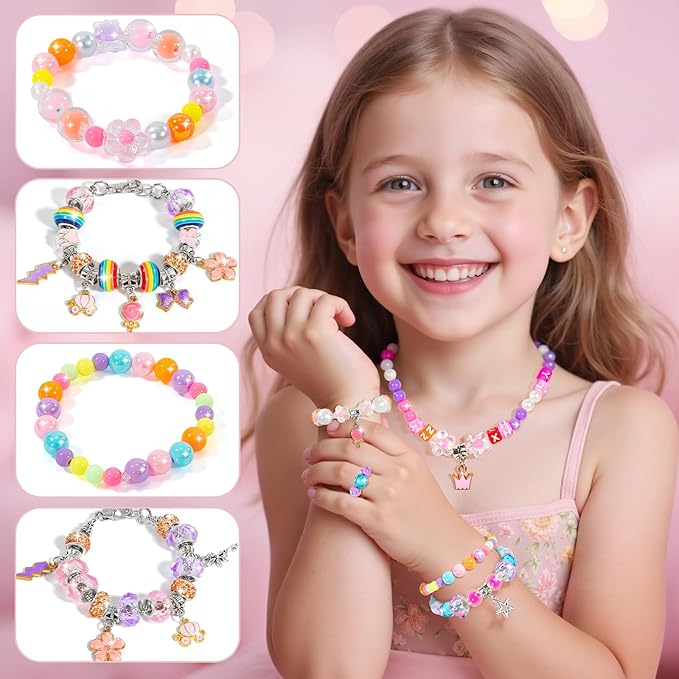 BLmukce Charm Bracelet Making Kit for Girls Ages 8-12, DIY Jewelry Making Kit & Craft Set with Beads, Charms & Necklace Supplies Birthday Christmas Gift for Kids 4-6 7 8 Years Old Girl