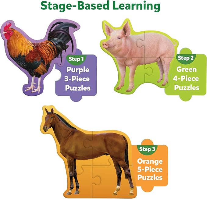 Skillmatics Step by Step Puzzles - 40 Piece Jigsaw & Toddler Puzzle, Montessori Educational Toy for Boys & Girls, Farm Animals, Travel Friendly, Gifts for Kids Ages 3, 4, 5 and Up