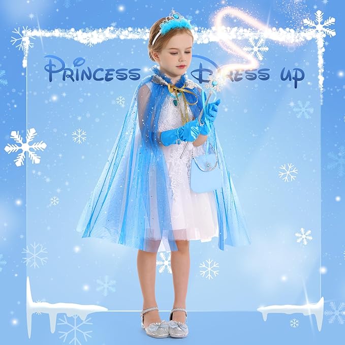 Fedio Princess Cape Set,12Pcs Princess Dress up Clothes for Little Girl, Princess Dresses for Girl 3-8 Years Birthday Gift