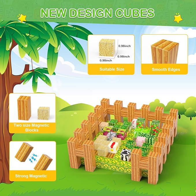 AESGOGO Magnetic Building Blocks, 97PCS Magnetic Tiles Stacking, Build Magnet Toys for Toddlers Kids 3+, STEM Montessori Sensory Birthday Gifts for Boys Girls Age 3 4 5 6 7 8