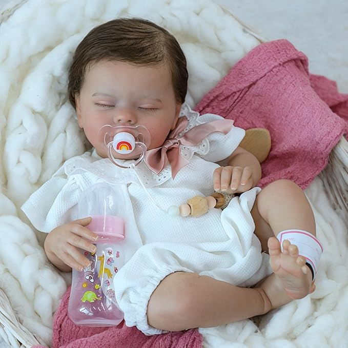 SCOM Lifelike Reborn Baby Dolls Quinbee - 20-Inch Realistic Reborn Doll Girl Soft Body Eyes Closed Newborn Real Life Baby Doll That Look Real for Kids Age 3+