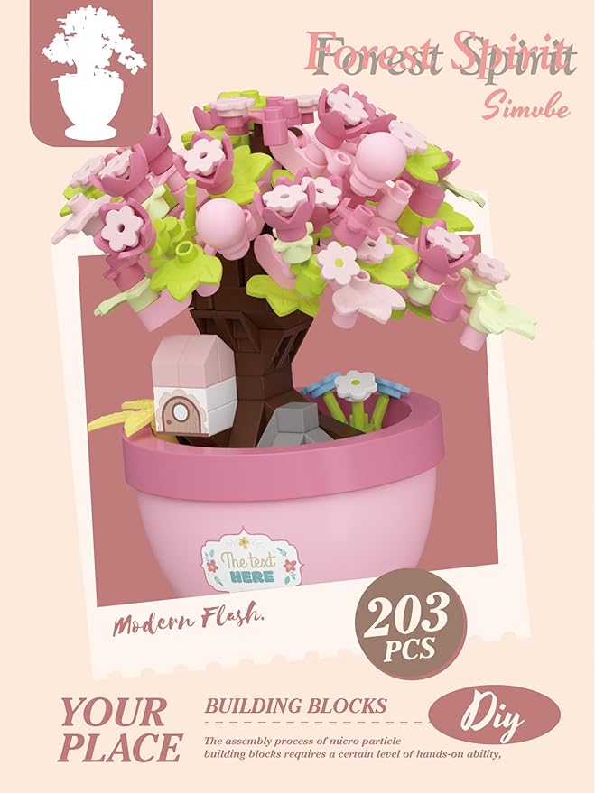 Peach Retreat Mini Bonsai Tree Micro Building Set Building Toy Plant Cherry Tree Flower Collection Decor for Home Desk Greenery Decoration Building Blocks DIY Creative Gifts