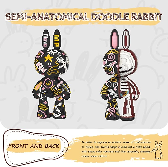Animal Graffiti Skeleton Rabbit Micro Mini Building Blocks Sets Large Cute Animal Mechanical Rabbit Building Kits Model Toys for Adults Kids Teens 7300 PCS