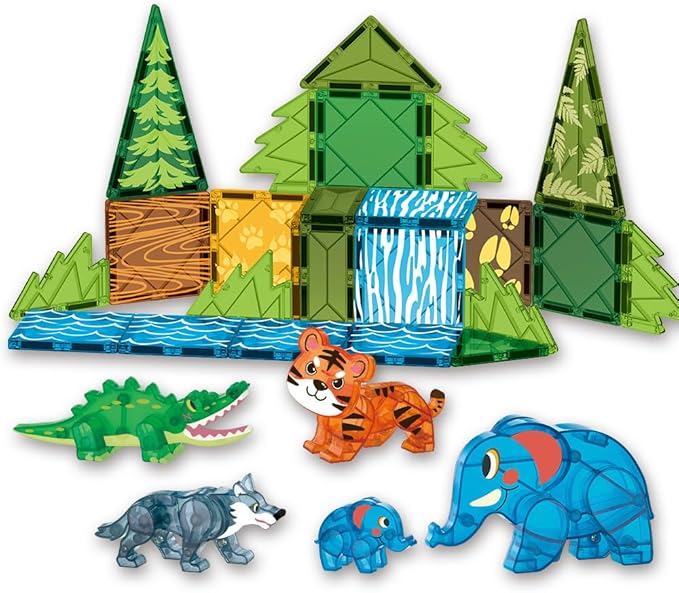 Magnetic Tiles Set Jungle Animals Theme Toys, Magnet Tiles Building Blocks Toys for Kids Ages 4-8