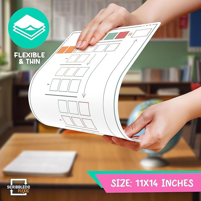 SCRIBBLEDO Long Division Practice 11”x14” Reusable Sheets Math Manipulatives for Classroom Teaching Materials 5th Grade Classroom Must Haves Special Education Math Centers 10-Pack Dry Erase Sheets