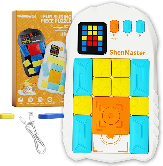 Rechargeable Super Slide Puzzle Game,Klotski Brain Toys for Kids Teens,500+ Challenges 7 Difficulty Levels for Boys&Girls,Portable Travel Games for All Ages,8-12 Gifts idea-White