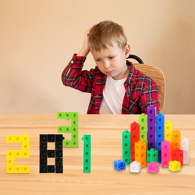 Jenaai 200 Pieces Linking Cubes for Math Counting Cubes, Plastic Counting Blocks, Colorful Math Manipulatives Classroom Learning Supplies for Preschool Activities Boy Girl(Classic Style)