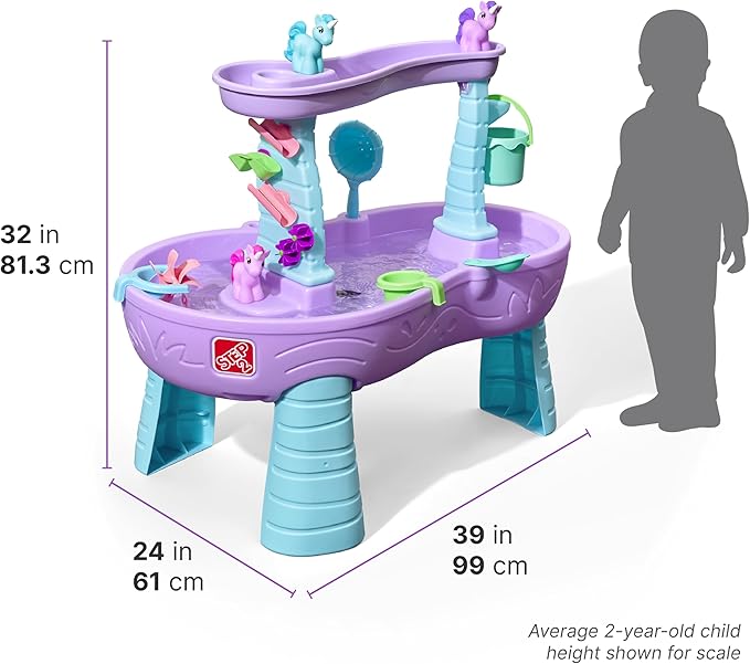 Step2 Rain Showers and Unicorns Water Table, Kids Water and Sand Activity Sensory Playset, Summer Outdoor Toys, 13 Piece Water Toy Accessories, for Toddlers 1.5+ Years Old, Blue & Purple