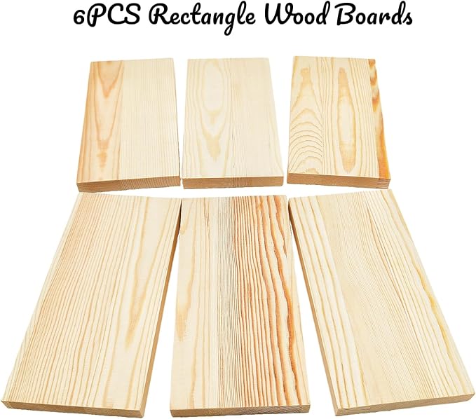 6PCS Rectangle Wood Boards Unfinished Wood Blocks for Crafting, 8x4x0.6in Blank Whittling Wooden Blocks for Wood Carving,Painting & Burning