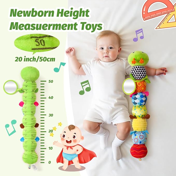 Baby Toys 0-6 Month, Musical Caterpillar Baby Rattle, Plush Sensory Toy with Mirror, Crinkle Textures, Newborn Developmental Tummy Time Stuffed Animal for Infants Boys Girls 6-12 Months (Green)