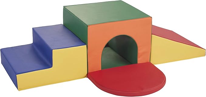 Factory Direct Partners 10408-AS SoftScape Single Tunnel Play Foam Climber Plus, Beginner Toddler Soft Structure for Active Playtime (5-Piece Set) - Assorted