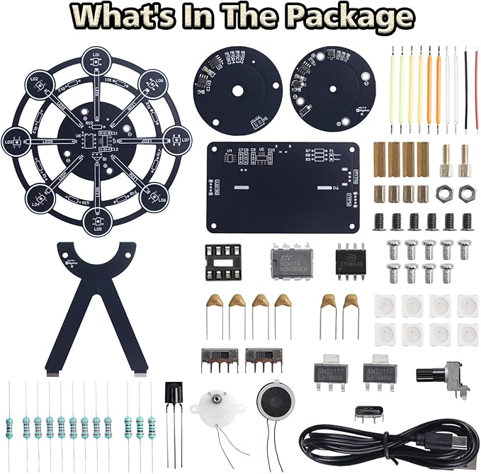 STEM Soldering Practice Kit - DIY Rotating Ferris Wheel Solder Practice Kit with 10 Light Modes, Colorful LED Electronics Soldering Projects for Adult Student Training Desk Decor Present