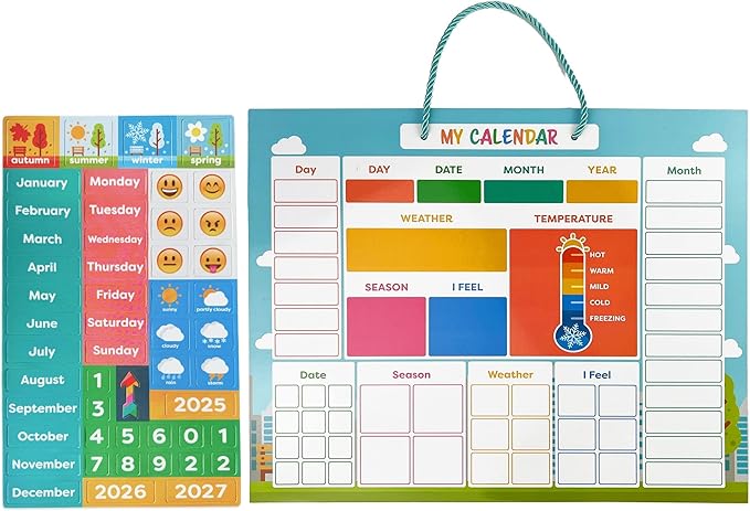 My First Daily Magnetic Calendar | Weather Station for Kids | Moods and Emotions | Preschool Learning Toys | Classroom Calendar Set |Usable on Wall or Fridge