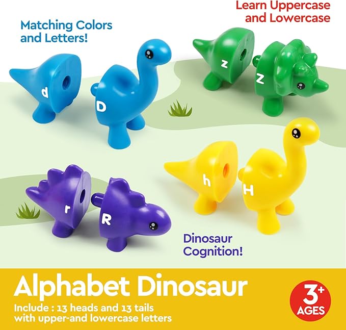 ABC Letters Matching Dinosaur Toys, Double-Sided Alphabet Learning Toy Birthday Valentine's Gifts for Kids : Uppercase Lowercase Letters Sorting and Matching Game, Party Favors Back to School Goodies