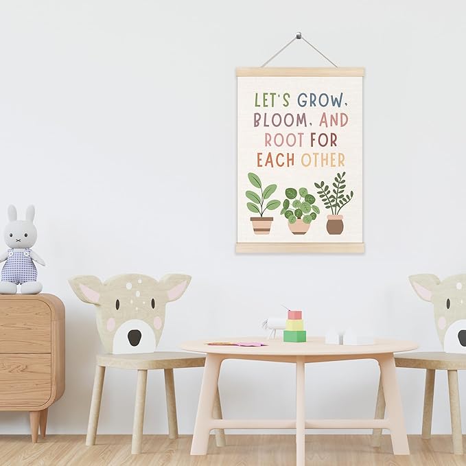 Koesus Boho Mental Health Wall Art Poster Hanger Frame 12x16 Inch, Let's Grow Bloom Root for Each Other Canvas Pictures Prints Framed Wall Decor for Classroom Therapy School Counselor Office