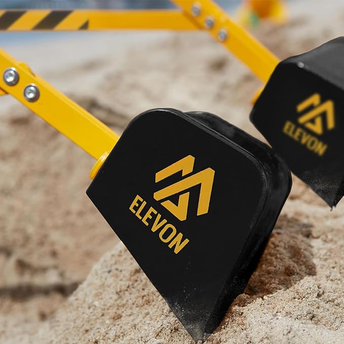 Elevon Sand Digger Kids Rolling Excavator Ride On Toy, Beach Toys Outdoor Sandbox Toy Digger, Steel Excavator Crane Rotates 360 with 4 Wheels, Sand Toys Backyard Sandbox, Dirt and Snow - Yellow