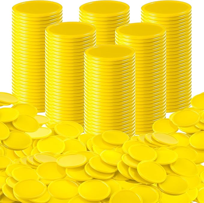 Coopay 1000 Pieces 1 Inch Bingo Chips Bulk, Bingo Markers for Math Practice, Plastic Learning Counters Disks Counting Discs and Poker Chips Game Tokens Kids Reward (Yellow)