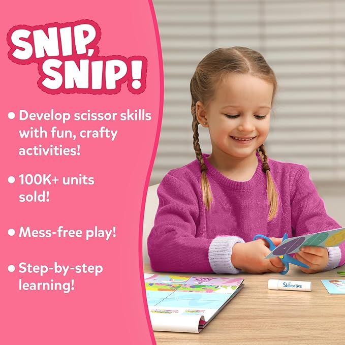 Skillmatics Scissor Skills Activity Book - Snip Snip, 25 Fun Cutting & Creative Activities for Preschoolers, 2 Child-Safe Scissors, Fine Motor Skills, Felt Craft Kit, Gifts for Kids Ages 3, 4, 5, 6, 7