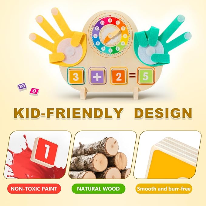 Educational 2 in 1 Math Manipulatives Number Counting Blocks & Teaching Clock for Kids, Preschool Learning Toys for Toddlers 3-5, Montessori Toys for 3-5 Year Old Boys Girls Birthday Gifts