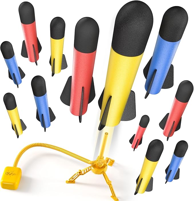 TEMI Rocket Launcher for Kids, 12 Foam Rockets and Launcher Pad, Launch up to 100+ft, Kids Outdoor Toys, Birthday Gift Toys for Kids Boys Girls Age 3 4 5 6 + Years Old