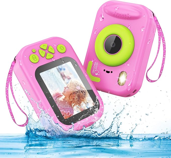 Kids Camera Waterproof IP68, 1080P HD Underwater Camera for Kids Ages 3-12 with Toy-Grade ABS Plastic, Kids Digital Camera for Children Outdoor Swimming Snorkeling Birthday Gift, Rose Red