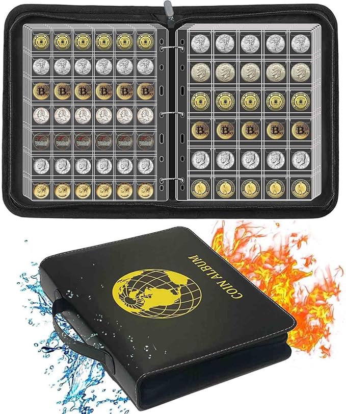 576 Pockets Coin Collection Album Book Holder for Collectors, 2 Size Coin Collecting Pages Fireproof Coin Collecting Album for 17/20/23/25/27/30mm Coins