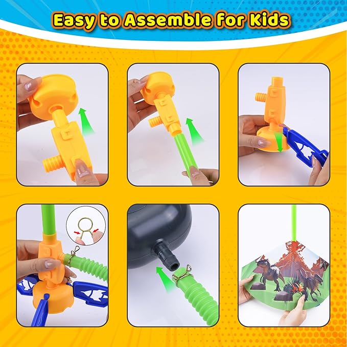 Dinosaur Rocket Launcher for Kids, 4 Rockets with Launcher Pad, Launch Up to 100 Ft, Dinosaur Toys for Kids, Outdoor Toys, Birthday Gifts for 3 4 5 6 7 Year Old Boys Girls
