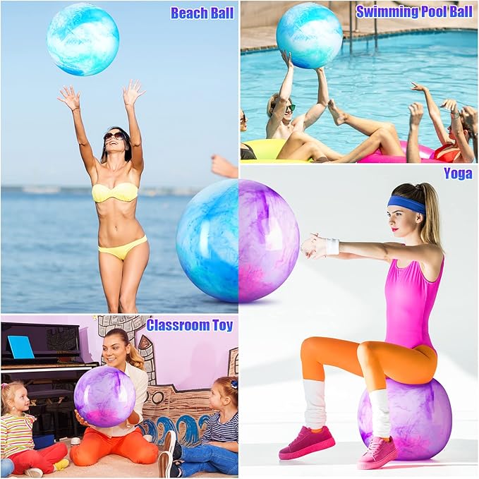 Deekin 2 Pcs 15 Inch 18 Inch Marbleized Bouncy Balls Large Inflatable Rubber Sensory Ball for Playground Outdoor Water(15 Inches,Blue and Purple)