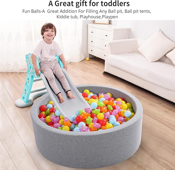Ball Pit Balls Pack of 100 200 500 - Star and Round Set BPA Free Phthalate Free Non-Toxic Crush Proof Play Balls Soft Plastic Balls for Toddlers Baby Kids Birthday Pool Tent Party