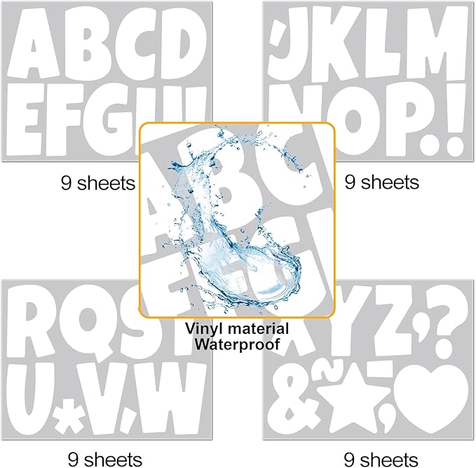 Bemeol Letter Stickers 351 Pieces 4 Inch Bulletin Board Letters Alphabet Cutout Letter for Bulletin Board Display Home Classroom School Decor(White)