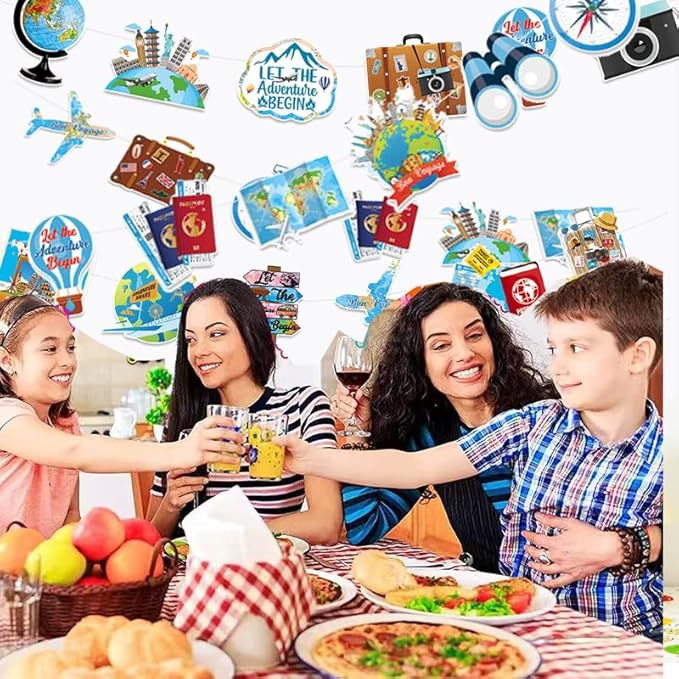 4Pcs Travel Party Banners for Travel Party Decorations Pre-Assembled Let The Adventure Begin Banner Graduation Retirement Job Career Change Farewell Banner Decor for Let the Ddventure Begin Decoration