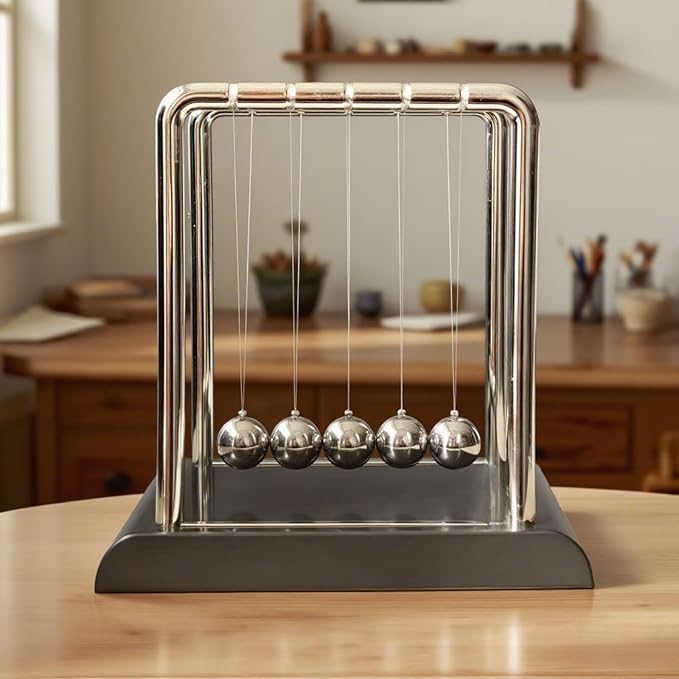 Newtons Cradle Balance Pendulum Balls, Swinging Kinetic Balls with Black Base, Science Physics Educational Learning Tool, Office Home Creative Decoration, Stress Relief Fidget Desk Toy (Large)