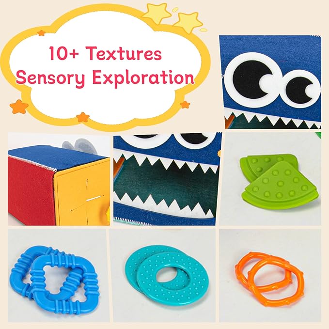 edusense Monster Tactile Sensory Toy for Toddlers 1-3 | 20 Textured Shapes | Fine Motor Skills & Shape Learning