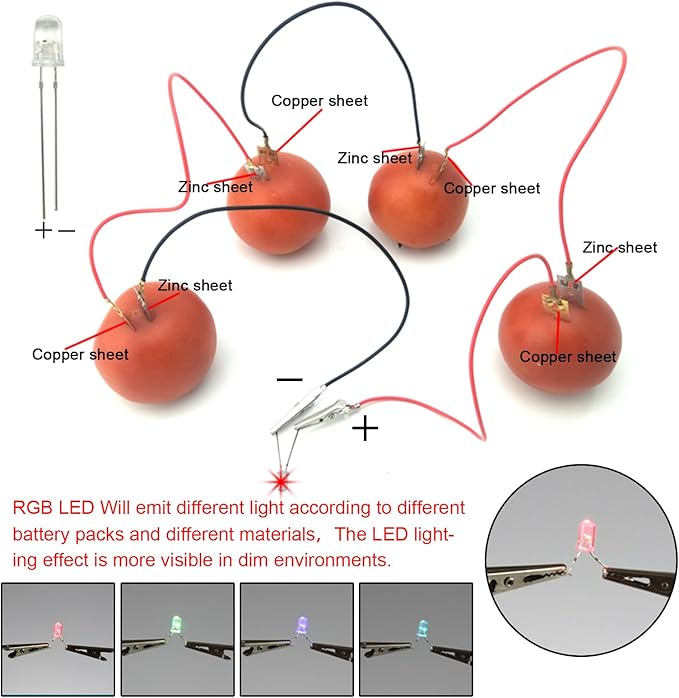 EUDAX Fruit Battery Science Experiment Kit with Electronic Clock and RGB LED for DIY Home Teaching Equipment, School Science Project, Education Subject