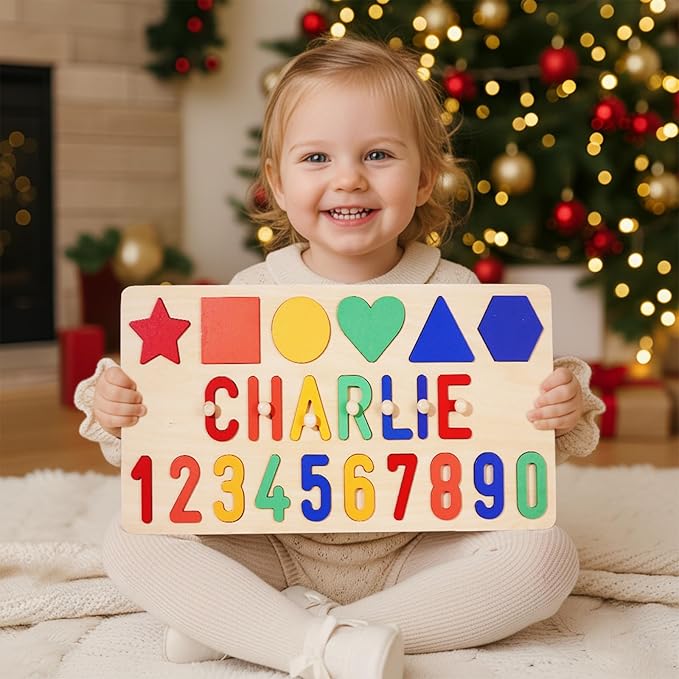 Name Puzzle for Kids Personalized, Custom Baby Boy Girl First Christmas Birthday Gift, Montessori Learning Toddler Puzzle Toy