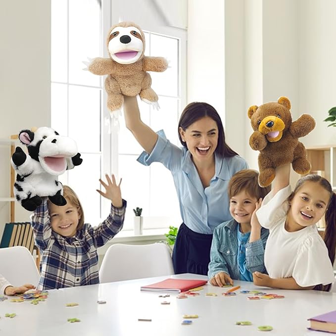 Puppet Sloth Hand Puppets for Kids, 10'' Stuffed Puppet with Movable Mouth,Sloth Stuffed Animal Plush Interactive Storytelling Puppets Toy Gift for for Toddlers 1-3