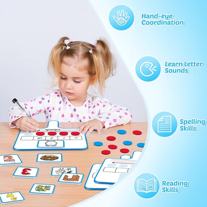 Aizweb Phonemic Awareness,Speech Therapy Magnetic Dry Erase Board Phonics Game, Elkonin Box Preschool Kindergarten Classroom Must Have,Letter Sound Science Reading Manipulative Homeschool Supplies