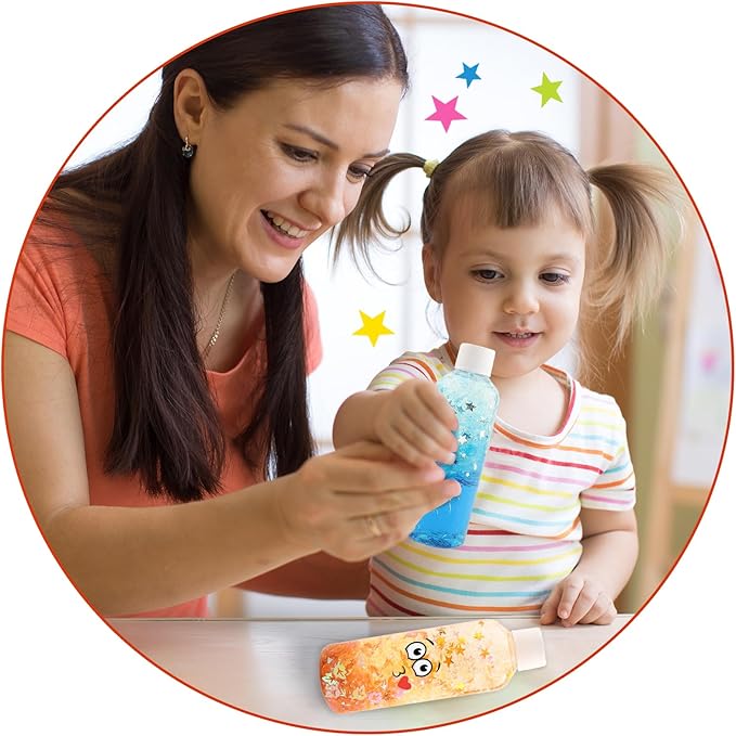 Sensory Bottles Kits Supplies Sensory Toys for Toddlers1-3, Calm Down Corner Supplies with Glitter,2 Fun Containers and Fun Stickers& More(L)