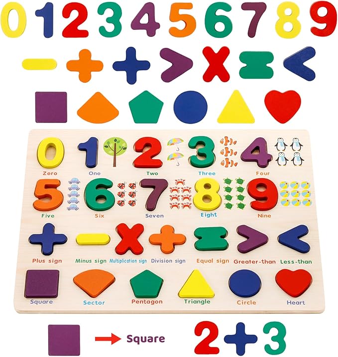 Attmu Alphabet Number Puzzle Wooden Puzzles for Toddlers 3 4 5 Year Old, ABC Puzzle Shape Alphabet Learning Puzzles Toys with Puzzle Board & Letter Blocks Preschool Educational for Girls Boys Set of 2