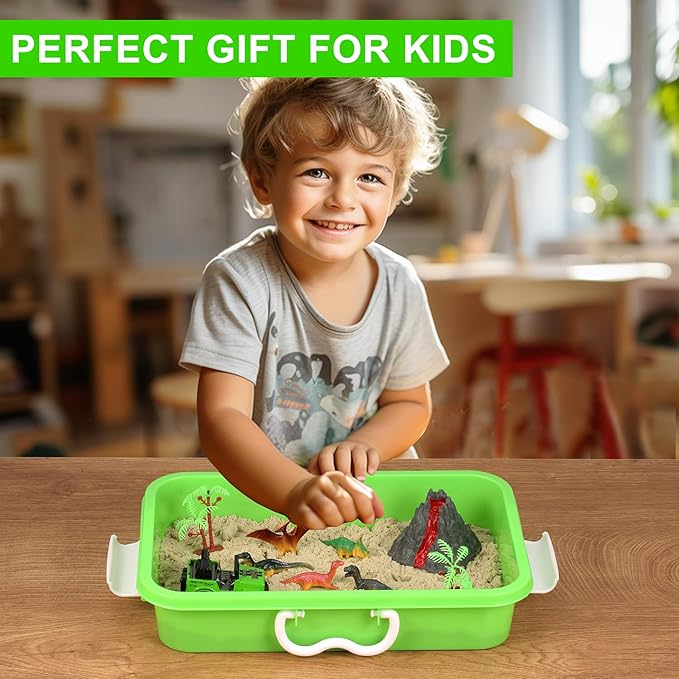 Dinosaur Sensory Bin, Dinosaur Dig Sensory Toys with Play Sand for Toddlers Boys and Girls, Kids Toys Gift Sand Box for Age 3 4 5 6 7 8