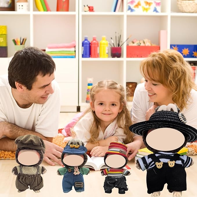 Clothes Set Compatible with 17cm Doll, Rainbow Hat and Overalls Set for mini Dolls Accessories Suit, Cute Clothes for 15cm Doll Dress up Unique Style (C)