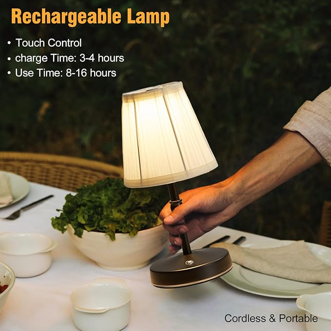 LED Cordless Mini Lamp 5W,3000 mah Battery Operated Lamps,3 Color Temperature Dimmable Table Light,Small Rechargeable Lamp,Kitchen Lamps countertop,Restaurant (Black,2pack)