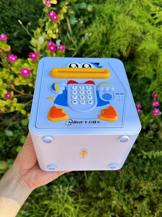 Piggy Bank for Kids - Electronic Money Saving Box w/Code Fingerprint - ATM Safe Toy - Coin Money Bank Boy Toys for Age 3, 4, 5, 6, 7, 8, 9,10 Year Old - Birthday Gift Ideas for Boys (Blue Duck)