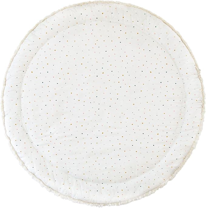 MakeMake Organics Organic Play Mat GOTS Certified Organic Cotton Nursery Floor Machine Washable Reversible Non Toxic Activity Mat Tummy Time Crawling Pad Thick Quilted (Round 48", Dotty + Solid Ivory)