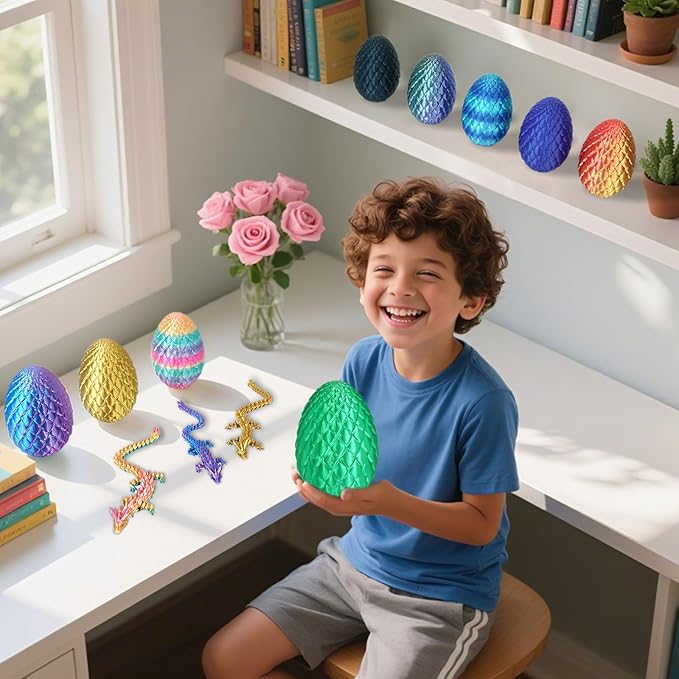 Dragon Eggs with Dragon Inside, 3D Printed Surprise Funny Gifts for Kids, Articulated Dragon Fidget Toys for Adults, Executive Desk Toys Office Room Décor (Christmas Green, M-Size)