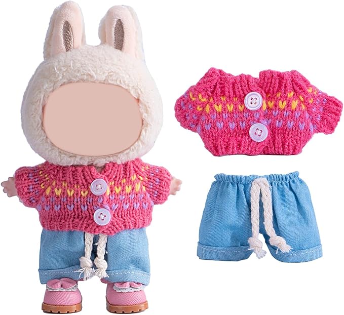17cm Doll Clothes Set, Premium Jeans & Knitted Sweater Outfit for 17cm 15cm Dolls, Cute Dress Up Fashion, No Doll Included (Rainbow, 17cm/15cm)