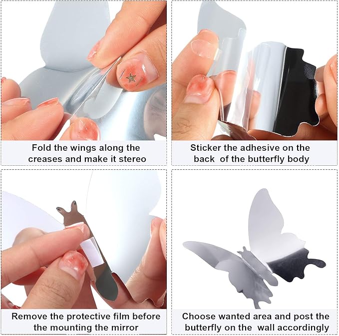 48 Pieces DIY Mirror Butterfly Combination 3D Butterfly Wall Stickers Decals Home Decoration